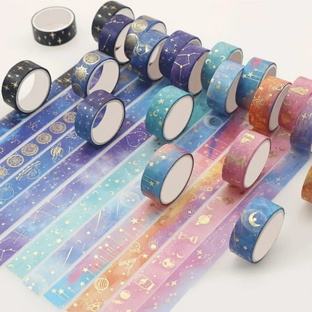 Yongcuo Galaxy Washi Tape Set 12 Rolls Decorative Masking Tape with Starry Sky Patterns for Scrapbooking, Journaling, DIY Crafts Multicolor