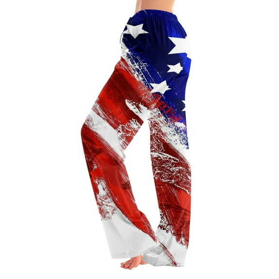 Yongcuo Independence Day Women's American Flag High Waist Wide Leg Lounge Pants Patriotic Stars and Stripes Comfy Casual Trousers Pink XXL