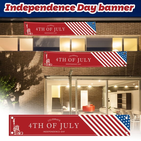 Yongcuo Patriotic 4th of July Independence Day Banner Durable Outdoor Decoration with American Flag Design, 72 inches Red