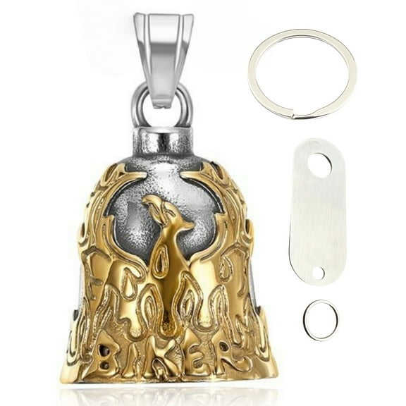 Yonghao Pavilion Keychains Retro motorcycle bell pendant, two tone gold and silver, with keychain and label, motorcycle angel bicycle bell (silvery4)