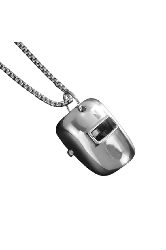 Men's necklace, welding mask, third grade helmet, titanium steel necklace, hanging decoration, men's and women's pendant, fashionable accessory chain length 23.62 inches (silvery)