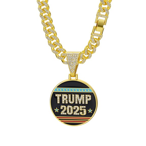 Yonghao Pavilion New Hip Hop Necklace for Men Iced Out Cuban Chain Necklace 2025 Commemorative Medallion Pendant, Gold-Tone, Crystal Rhinestone Chain 23.62 inches (golden)