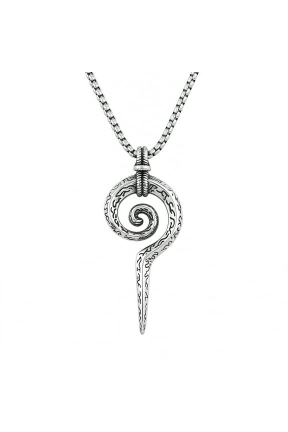 Vintage Spiral Pendant Necklace, Sterling Silver Box Chain, Celtic Design Titanium steel snake scepter necklace totem pendant men Chain 23.62 inches