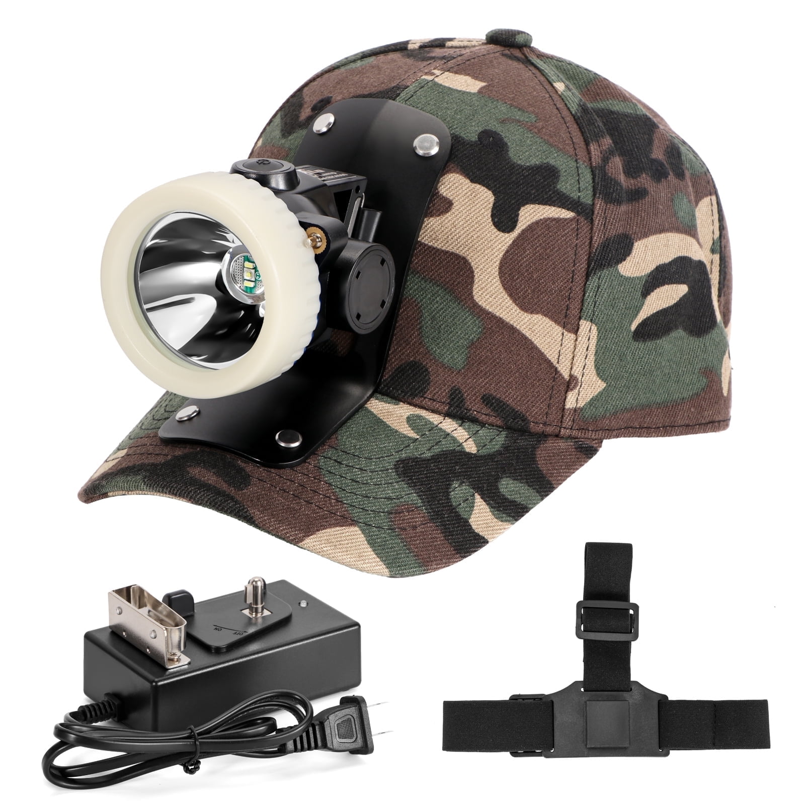 Yongkist Rechargeable LED Mining Headlamp with Hard Hat, Waterproof White Light, Camouflage Miner Cap, Durable Headlight for Underground Work and Outdoor Use