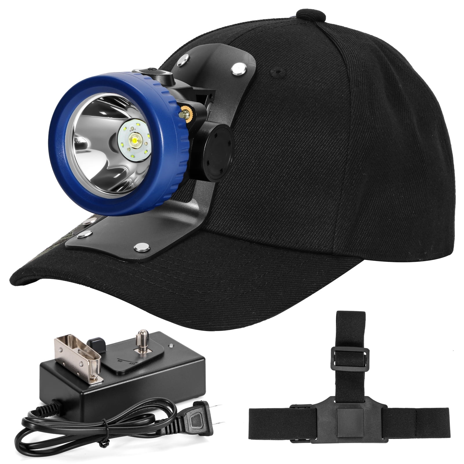 Yongkist LED Mining Headlamp Rechargeable Waterproof Headlight with Miner Cap, Super Bright 1+6 LED White Light, Lightweight, Long-Lasting for Work Camping Hiking Emergency Use