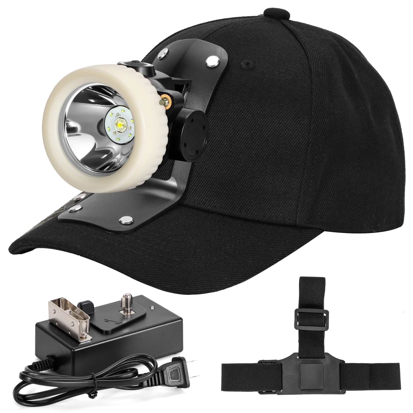 Yongkist LED Mining Headlamp Rechargeable Waterproof Headlight with Miner Cap, Super Bright 1+6 LED White Light, Lightweight, Long-Lasting for Work Camping Hiking Emergency Use