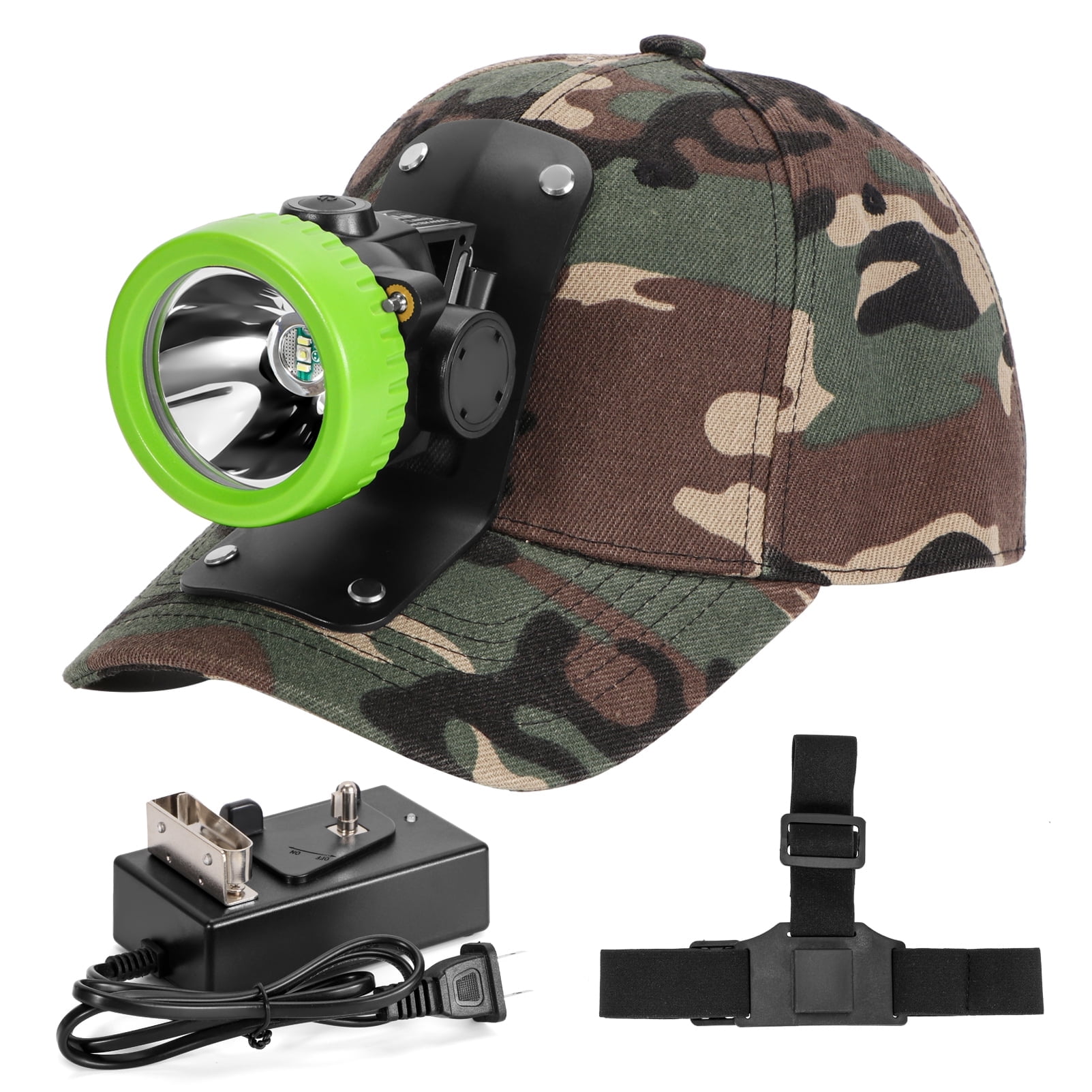 Yongkist Rechargeable LED Mining Headlamp with Hard Hat, Waterproof White Light, Camouflage Miner Cap, Durable Headlight for Underground Work and Outdoor Use