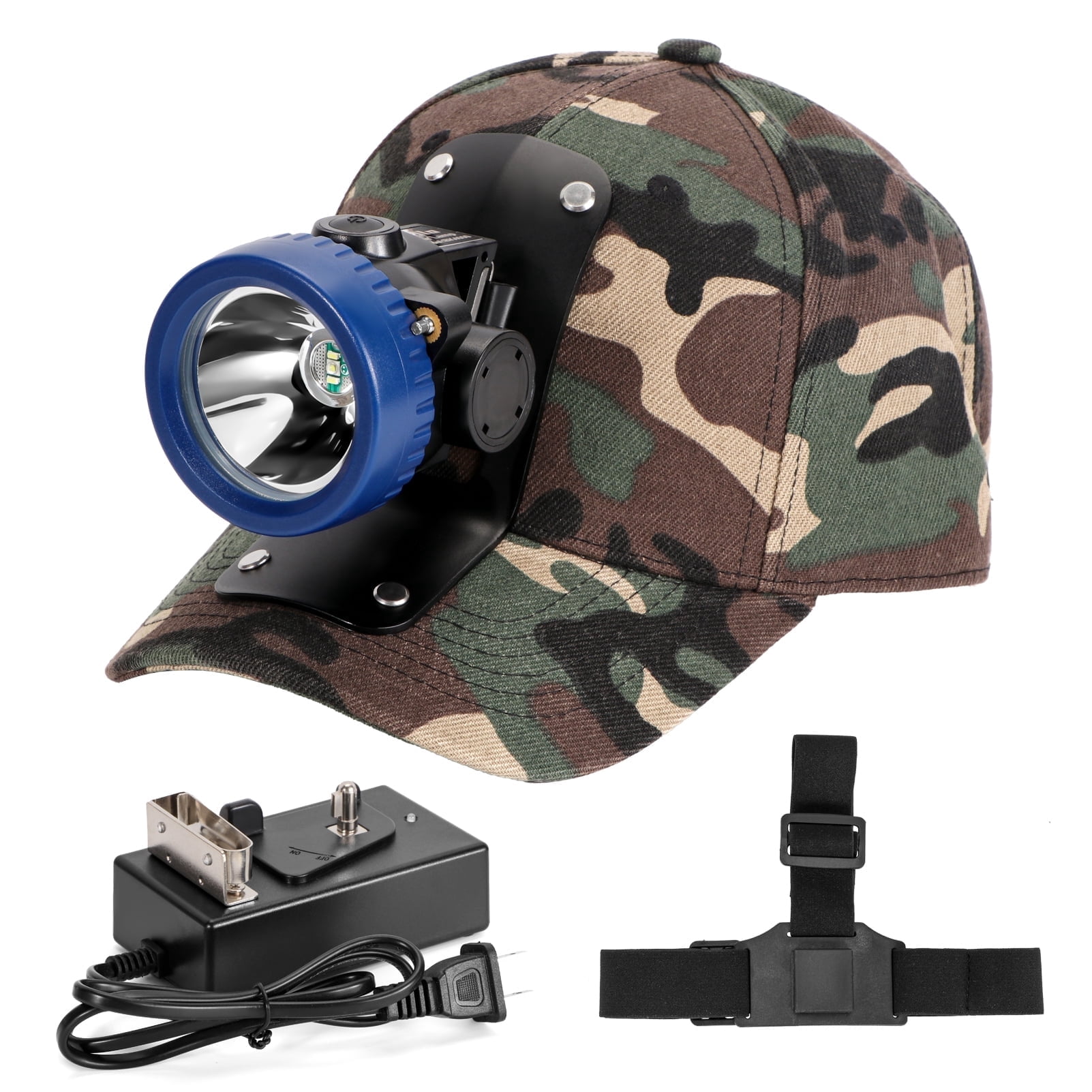 Yongkist Rechargeable LED Mining Headlamp with Hard Hat, Waterproof White Light, Camouflage Miner Cap, Durable Headlight for Underground Work and Outdoor Use
