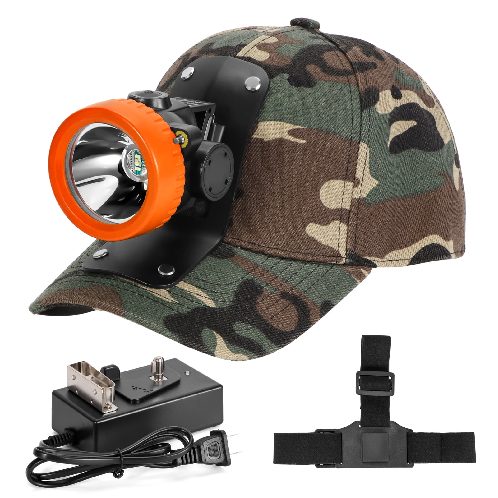 Yongkist Rechargeable LED Mining Headlamp with Hard Hat, Waterproof White Light, Camouflage Miner Cap, Durable Headlight for Underground Work and Outdoor Use