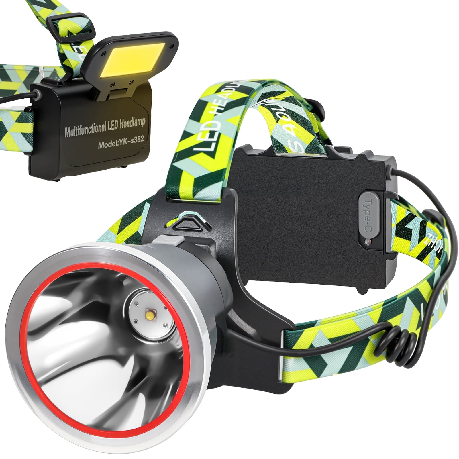Yongkist Super Bright LED Headlamp Rechargeable, High Lumen Waterproof 4 Modes Headlamp Flashlight, Lightweight Head Torch for Camping, Running, Hiking, Fishing