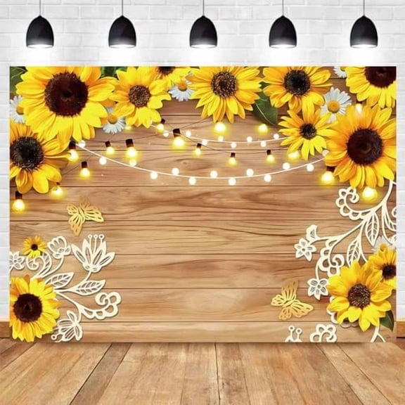 Yongqian 7X5Ft Rustic Sunflower Photography Backdrop Farmhouse Floral Wooden