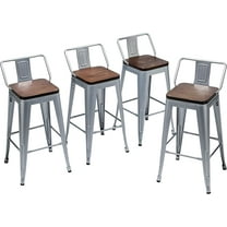 Yongqiang Metal Bar Stools with Back Set of 4 Kitchen Counter Height Stools with Wooden Seat 26" Distressed White