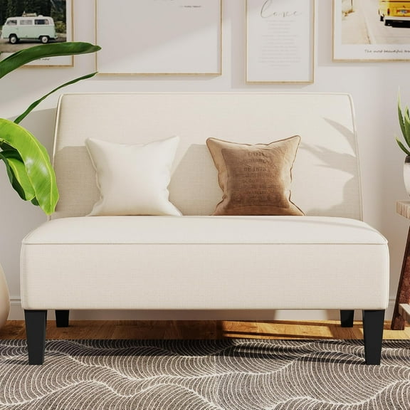 Yongqiang Small Loveseat Mini Sofa Couch Accent Upholstered with Back Living Room Bedroom Office Armless Love Seat Settee Beige