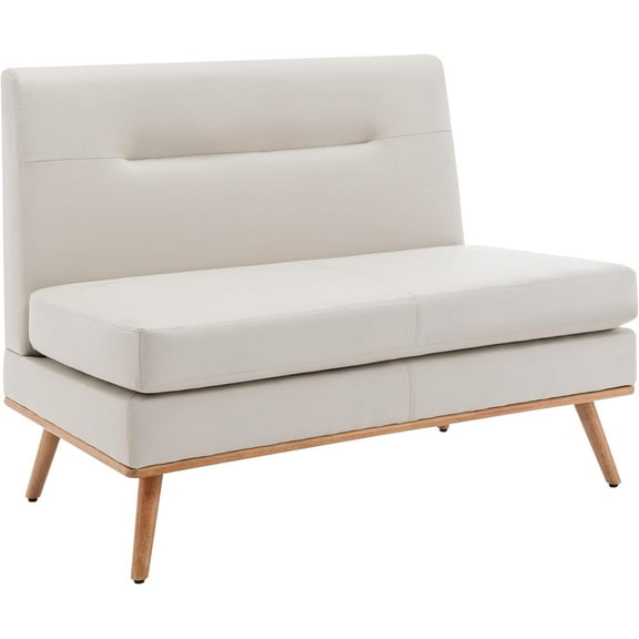 Yongqiang Upholstered Settee Bench with Back Small Loveseat Sofa Faux Leather Dining Bench Banquette Seating for Kitchen Dining Room Living Room Mini Couch Beige