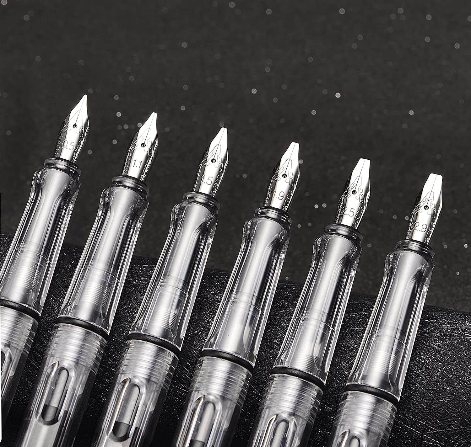 Yongsheng Calligraphy Fountain Pen Set Transparent Clear, 6 Assorted Tip Sizes for Art Drawing and Writing Signature