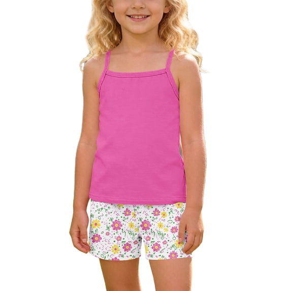Yongwang Girls Summer Clothes 2 Piece Cute Outfits Tank Top and Floral Print Shorts Sets Casual Breathable Vacation Outfit