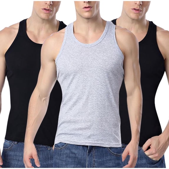 Yongwang Men 3 Pcs Big and Tall Sweat Undershirts Crew Neck Tank Tops Casual Summer Workout T Shirts