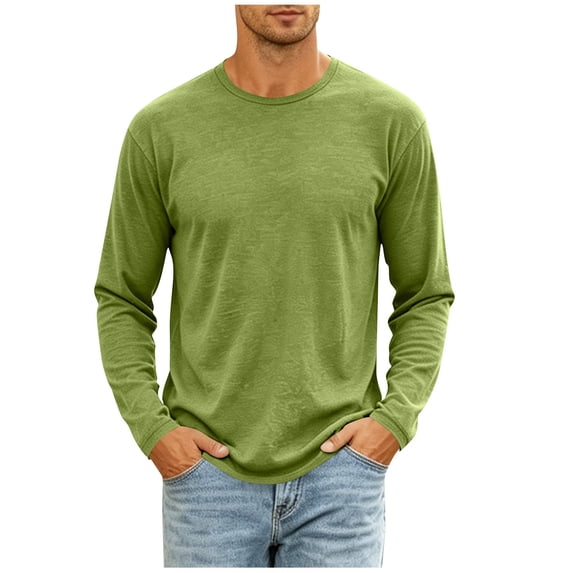 Yongwang Men Long Sleeve Lounge Shirt Crew Neck Shirt Casual Soft Basic Athletic Fit Tees for Home Gym