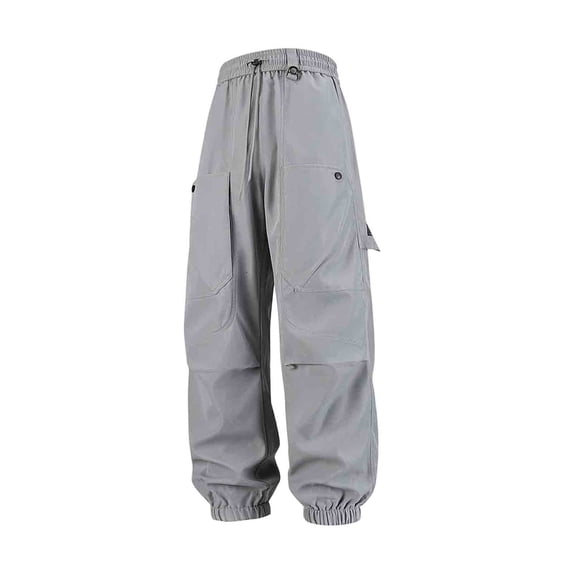 Yongwang Men's Athletic Cargo Joggers Drawstring Straight Leg Pants with Pocket Windproof Outdoor Sports Trousers