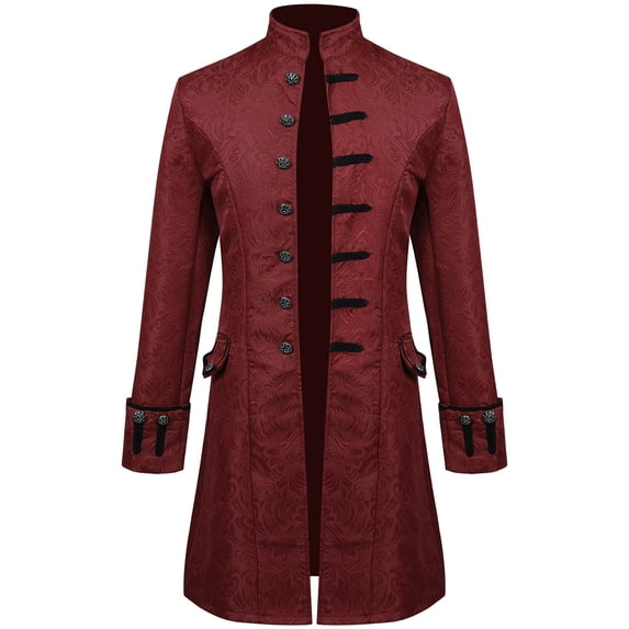 Yongwang Men's Big and Tall Retro Steampunk Tailcoat Jacket Button Down Stand Collar Jacket Gothic Medieval Victorian Frock Coat