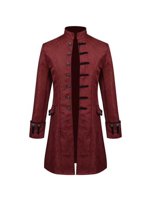 Men's Big and Tall Retro Steampunk Tailcoat Jacket Button Down Stand Collar Jacket Gothic Medieval Victorian Frock Coat