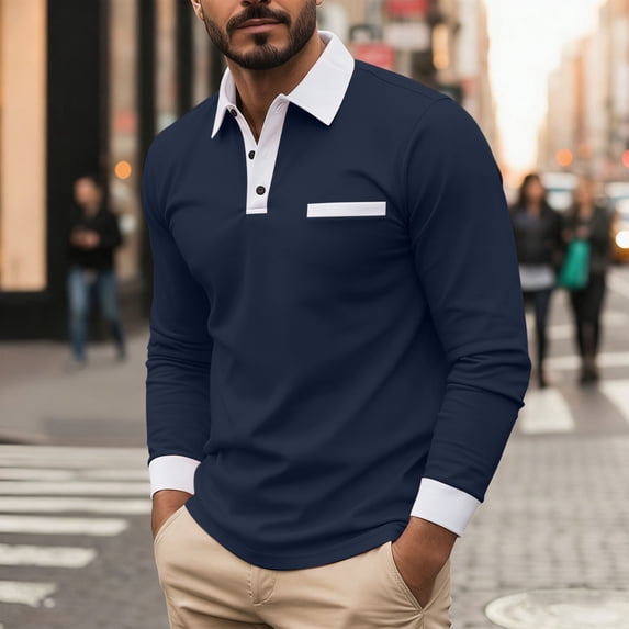 Yongwang Men's Button Down Collared Shirt Long Sleeve Golf Shirt Casual Fashion Daily Outdoor Athletic Tops