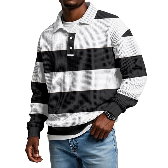 Yongwang Men's Long Sleeve Color Block Golf Shirt Quarter Button Collared Shirt Casual Fashion Daily Tops