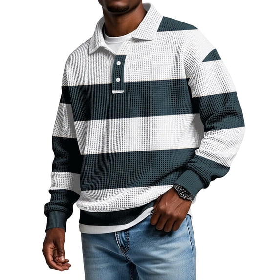 Yongwang Men's Long Sleeve Color Block Golf Shirt Quarter Button Collared Shirt Casual Fashion Daily Tops