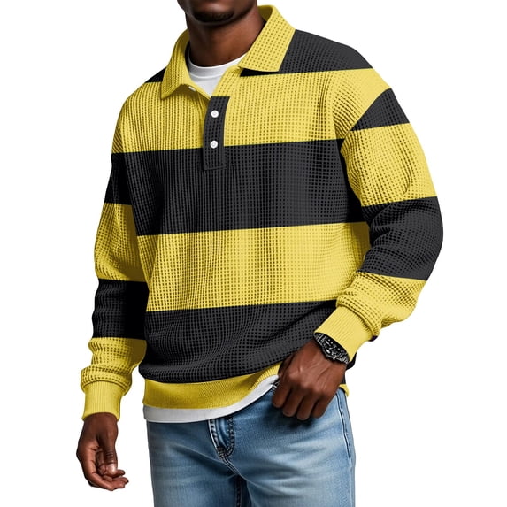 Yongwang Men's Long Sleeve Color Block Golf Shirt Quarter Button Collared Shirt Casual Fashion Daily Tops