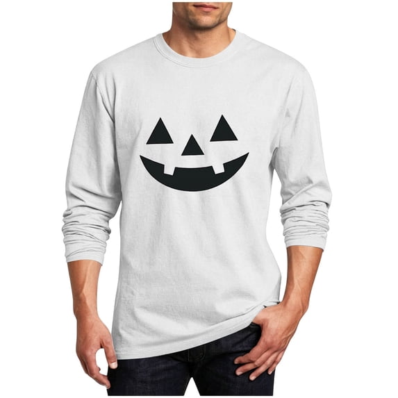 Yongwang Mens BIg and Tall Pumpkin Graphic Print Shirt Crew Neck Long Sleeve Top Casual Fashion Basic Top for Holiday Party