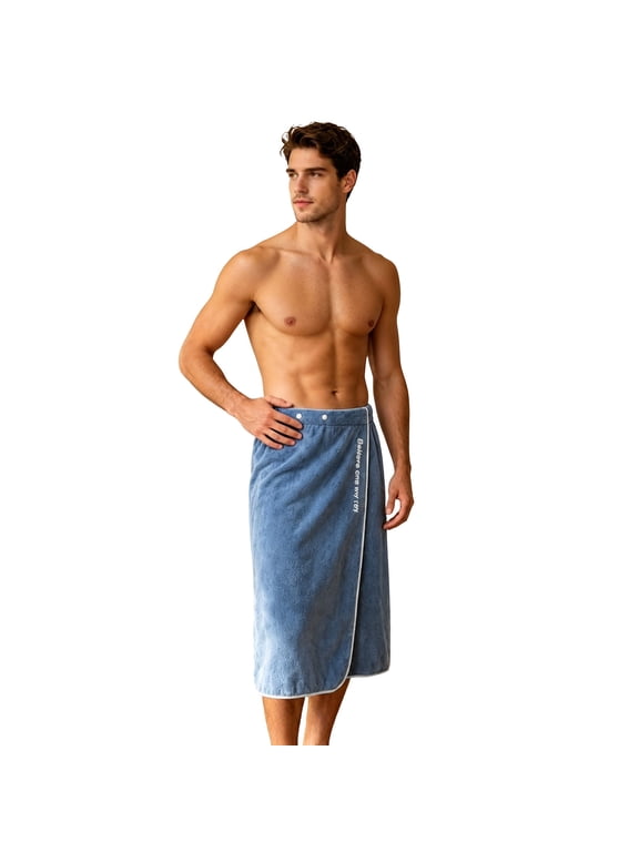 Mens Bath Towel Adjustable Snap Closure Elastic Wrap Bathrobe Quick Absorbent Wearable Bath Towel Robe