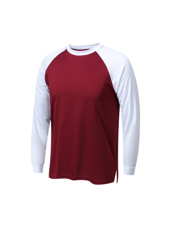 Mens Big and Tall Baseball Raglan T Shirts Color Block Crew Neck Shirt Lightweight Breathable Long Sleeve Shirts