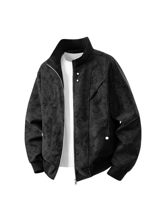 Mens Big and Tall Bomber Jacket Stand Collar Zip Up Jacket Casual Fashion Long Sleeve Outerwear Jackrt with Pockets