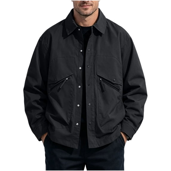 Yongwang Mens Big and Tall Long Sleeve Shirt Jacket Zip Up Collared Jacket Classic Fashion Daily Jacket