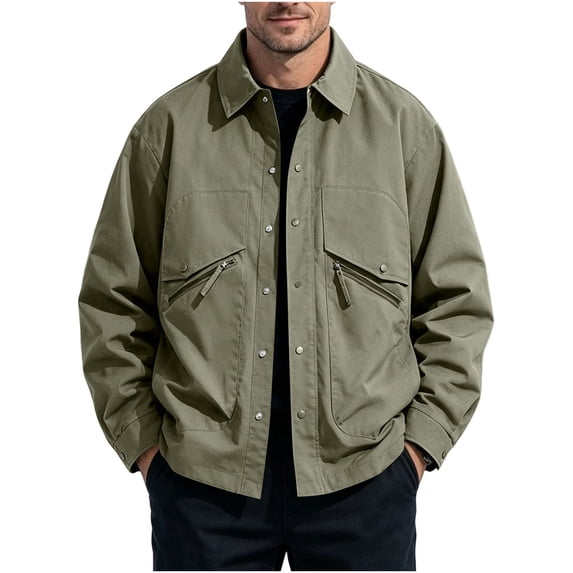 Yongwang Mens Big and Tall Long Sleeve Shirt Jacket Zip Up Collared Jacket Classic Fashion Daily Jacket