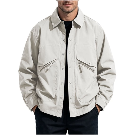 Yongwang Mens Big and Tall Long Sleeve Shirt Jacket Zip Up Collared Jacket Classic Fashion Daily Jacket