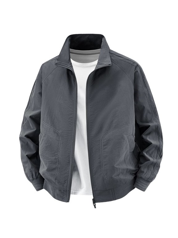 Mens Big and Tall Raglan Jacket Long Sleeve Zip Up Jacket Casual Lightweight Daily Jacket with Pockets