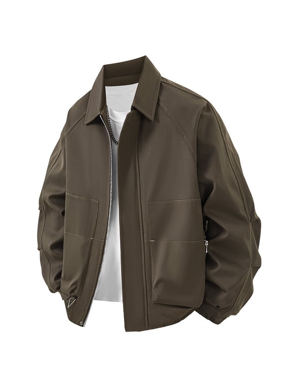 Mens Casual Bomber Jacket Long Sleeve Zip Up Jacket Casual Outer Jacket for Spring Fall