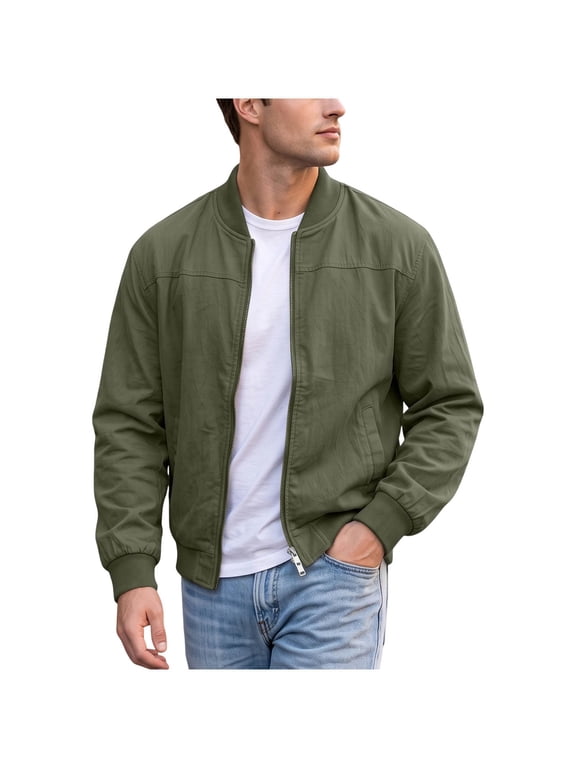 Mens Long Sleeve Bomber Jacket Zip Up Banded Collar Jacket Casual Lightweight Daily Outerwear Jacket