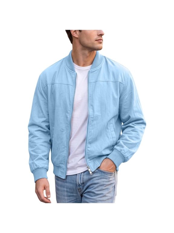 Mens Long Sleeve Bomber Jacket Zip Up Banded Collar Jacket Casual Lightweight Daily Outerwear Jacket