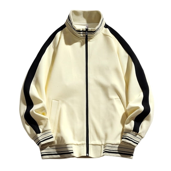 Yongwang Mens Long Sleeve Color Block Jacket Stand Collar Zip Up Jacket Casual Loose Fit Jacket with Pockets