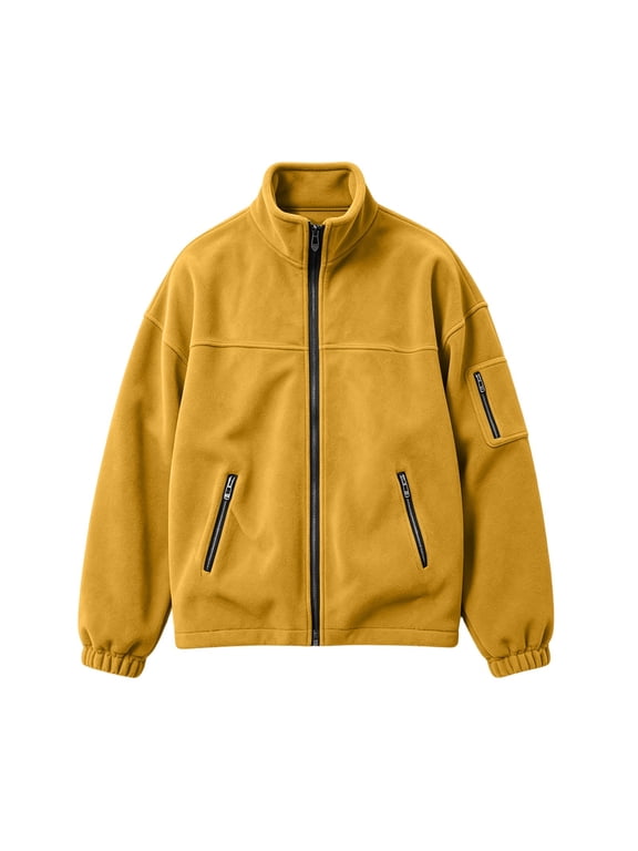 Mens Long Sleeve Jacket Stand Collar Zip Up Jacket Multi Pockets Casual Loose Fit Outerwear Jacket