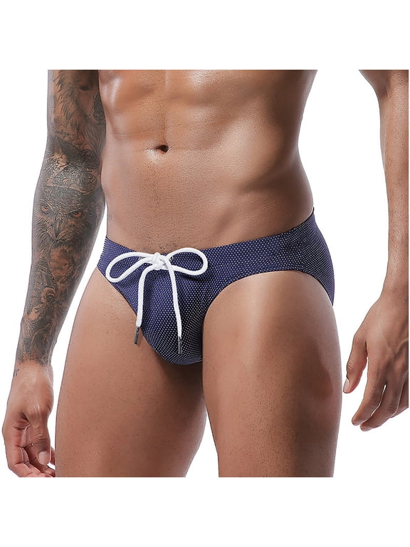 Mens Low Rise Drawstring Triangle Swim Briefs Breathable Board Briefs Beach Bathing Suit