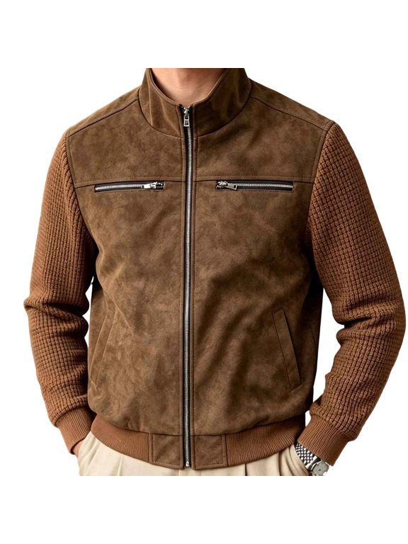 Mens Patchwork Bomber Jacket Stand Collar Zip Up Jacket Contrast Outerwear Casual Streetwear Fashion Jacket