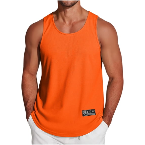 Yongwang Mens Sleeveless Workout Tank Tops Crew Neck Muscle Shirts Athletic Curved Hem Summer Sport Tops