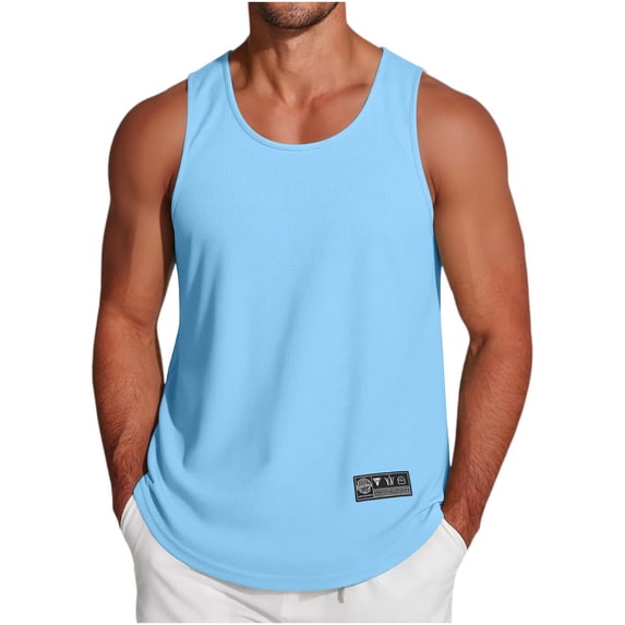 Yongwang Mens Sleeveless Workout Tank Tops Crew Neck Muscle Shirts Athletic Curved Hem Summer Sport Tops