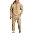 thumbnail image 1 of Yongwang Mens Texture 2 Piece Set Long Sleeve Hoodies Drawstring Elastic Waist Jogger Pants Matching Pant Daily Set, 1 of 9