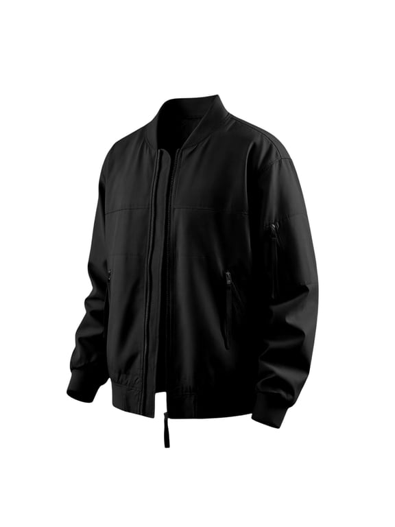 Mens Waterproof Jacket Zip Up Long Sleeve Jacket Casual Hiking Travel Jacket Multi Pocket
