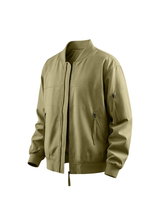 Mens Waterproof Jacket Zip Up Long Sleeve Jacket Casual Hiking Travel Jacket Multi Pocket