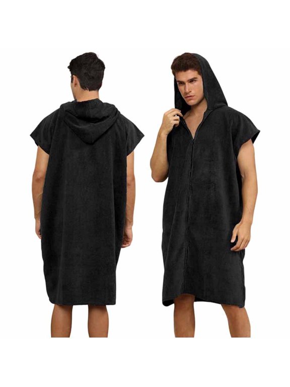 Mens Zip Up Hooded Bath Robe Surf Poncho Changing Robe Soft Cozy Sleep Robe for Indoor Lounging Shower